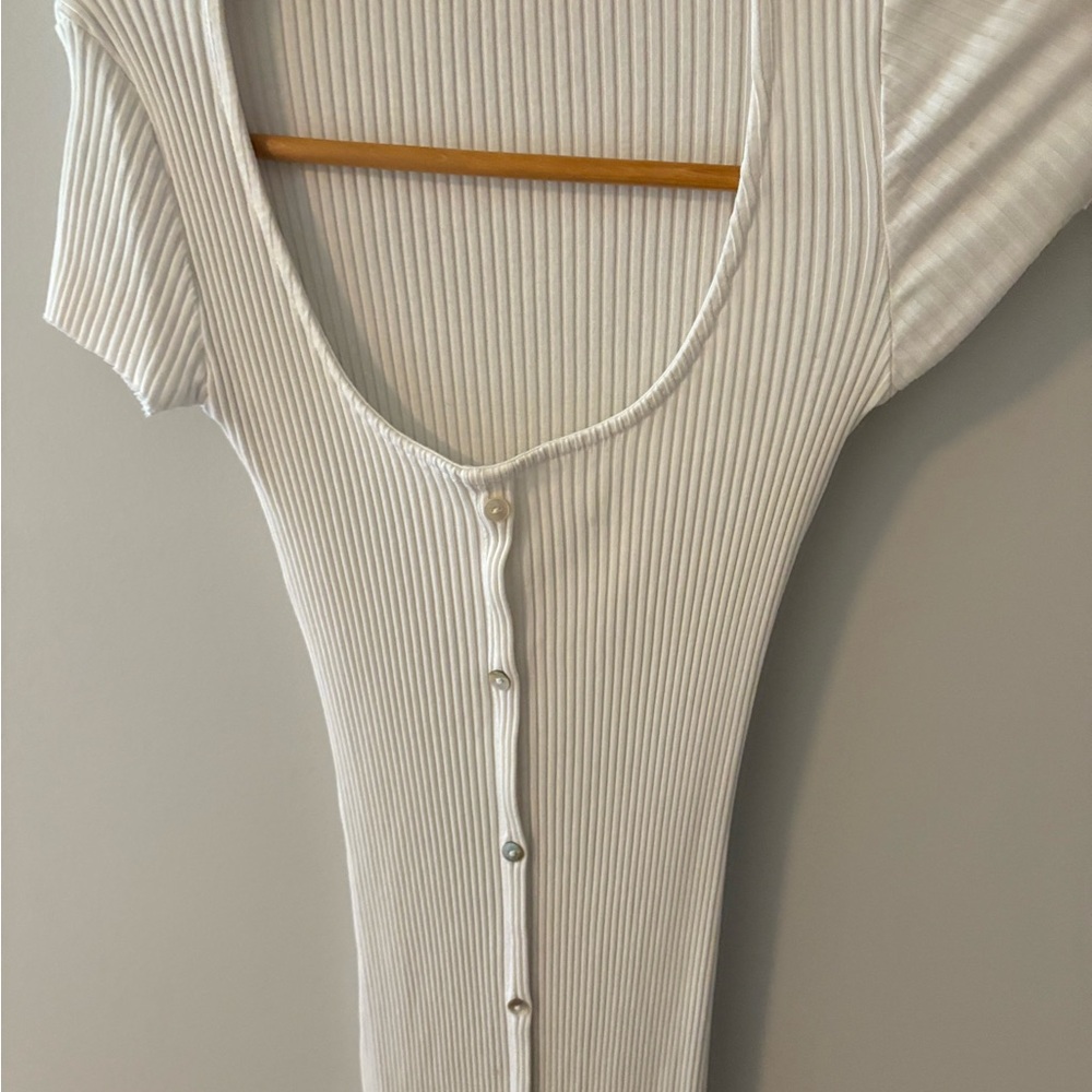 White Ribbed Button-Down Dress - Picture 2 of 6